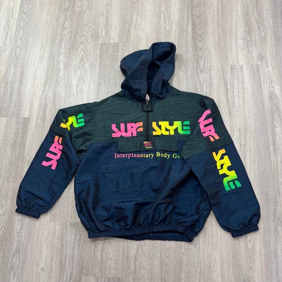 Vintage Surf Style Anorak Windbreaker Jacket Men's Large Hooded 90s Surfing - Picture 1 of 7